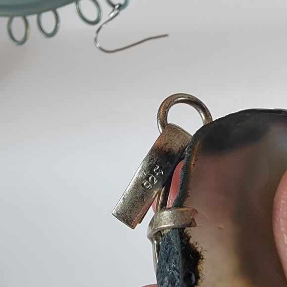 Green Agate Stalactite Pendant – Raw Slice Necklace + 20" Silver Snake Chain - Picture 6 of 10